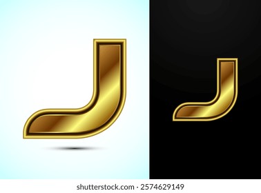 English alphabet J in gold color style. Graphic alphabet symbol for corporate business identity