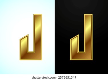 English alphabet J in gold color style. Graphic alphabet symbol for corporate business identity