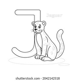 English Alphabet . J. Jaguar. Animal alphabet. Coloring alphabet