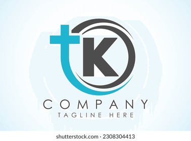 English alphabet K with church logo sign. Christian sign symbols. The cross of Jesus logo for christian church