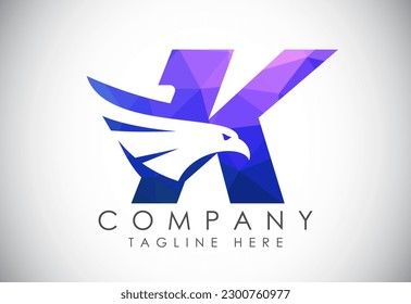 English alphabet K with Eagle head negative space symbol. Creative Eagle head vector design template
