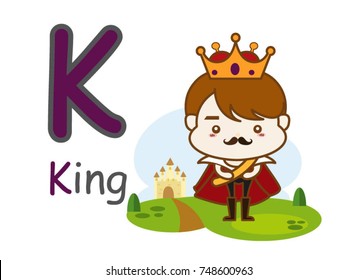 English alphabet k with picture of king