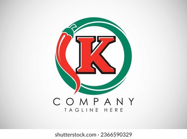 English Alphabet K With Red Chilli Logo Design. Graphic Alphabet Symbol For Corporate Business