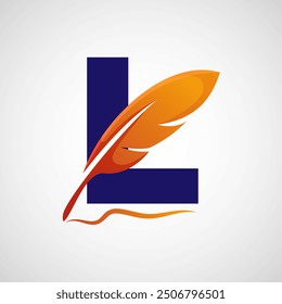 English alphabet L with feather logo design template. Logo for a writer or publishers.