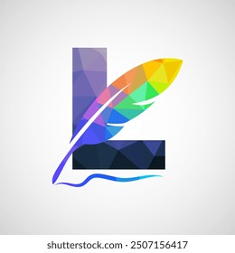 English alphabet L with feather logo design template. Logo for a writer or publishers.