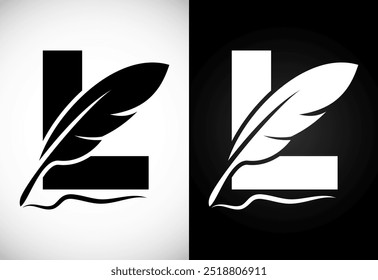 English alphabet L with feather logo design template. Logo for a writer or publishers.