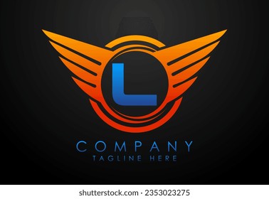 English alphabet L with wings logo design. Car and automotive vector logo concept