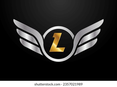 English alphabet L with wings logo design. Car and automotive vector logo concept