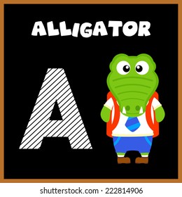The English alphabet letter A, Alligator 