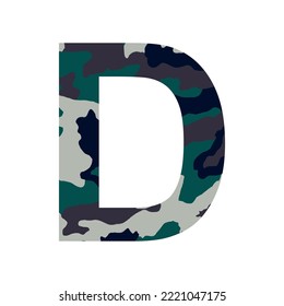English alphabet letter D, khaki style isolated on white background - Vector illustration