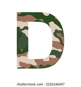 English alphabet letter D, khaki style isolated on white background - Vector illustration