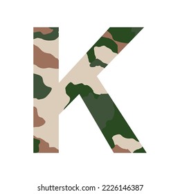 English alphabet letter K, khaki style isolated on white background - Vector illustration