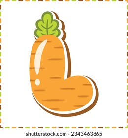 English Alphabet letter L cute Carrot theme drawing