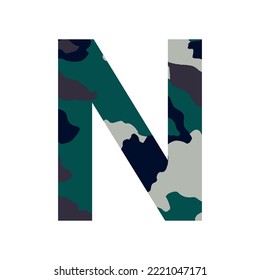 English alphabet letter N, khaki style isolated on white background - Vector illustration