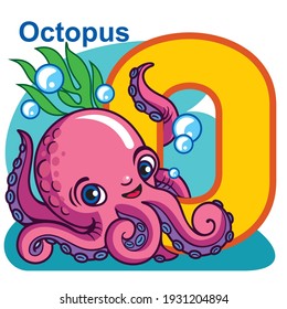 English alphabet, letter O. Octopus.