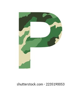 English alphabet letter P, khaki style isolated on white background - Vector illustration