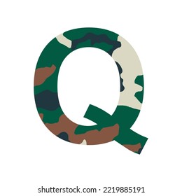 English alphabet letter Q, khaki style isolated on white background - Vector illustration