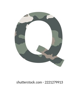 English alphabet letter Q, khaki style isolated on white background - Vector illustration