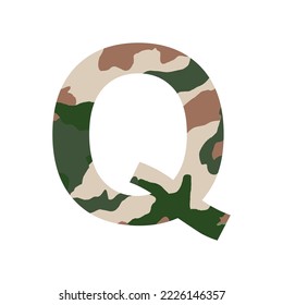 English alphabet letter Q, khaki style isolated on white background - Vector illustration