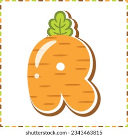 English Alphabet letter R cute Carrot theme drawing