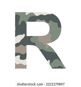 English alphabet letter R, khaki style isolated on white background - Vector illustration