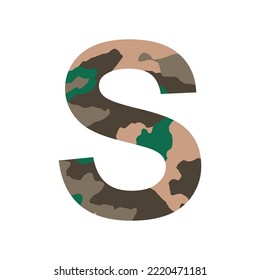 English alphabet letter S, khaki style isolated on white background - Vector illustration