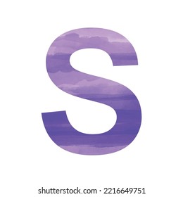 English alphabet, letter S painted with watercolor blue blue paints - Vector illustration