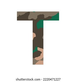 English alphabet letter T, khaki style isolated on white background - Vector illustration