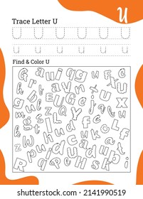 English alphabet letter tracing line printable worksheet with cute pictures for coloring for vocabulary learning. Basic writing practice for preschool and kindergarten kids students and teachers.