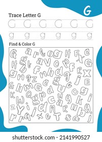 English alphabet letter tracing line printable worksheet with cute pictures for coloring for vocabulary learning. Basic writing practice for preschool and kindergarten kids students and teachers.