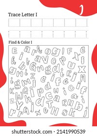 English alphabet letter tracing line printable worksheet with cute pictures for coloring for vocabulary learning. Basic writing practice for preschool and kindergarten kids students and teachers.