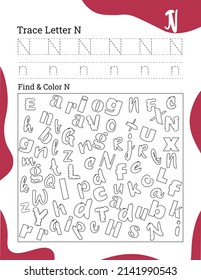 English alphabet letter tracing line printable worksheet with cute pictures for coloring for vocabulary learning. Basic writing practice for preschool and kindergarten kids students and teachers.