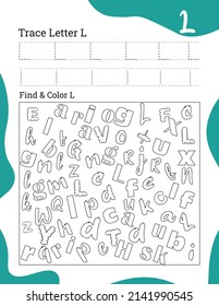 English alphabet letter tracing line printable worksheet with cute pictures for coloring for vocabulary learning. Basic writing practice for preschool and kindergarten kids students and teachers.