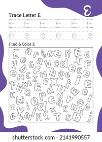 English alphabet letter tracing line printable worksheet with cute pictures for coloring for vocabulary learning. Basic writing practice for preschool and kindergarten kids students and teachers.