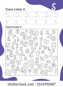 English alphabet letter tracing line printable worksheet with cute pictures for coloring for vocabulary learning. Basic writing practice for preschool and kindergarten kids students and teachers.