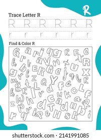 English alphabet letter tracing line printable worksheet with cute pictures for coloring for vocabulary learning. Basic writing practice for preschool and kindergarten kids students and teachers.