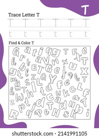 English alphabet letter tracing line printable worksheet with cute pictures for coloring for vocabulary learning. Basic writing practice for preschool and kindergarten kids students and teachers.