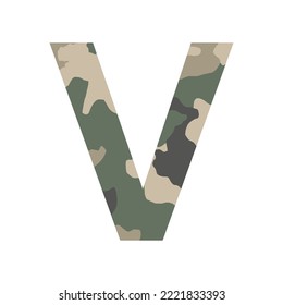 English alphabet letter V, khaki style isolated on white background - Vector illustration