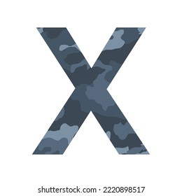 English alphabet letter X, khaki style isolated on white background - Vector illustration