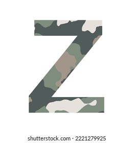 English alphabet letter Z, khaki style isolated on white background - Vector illustration
