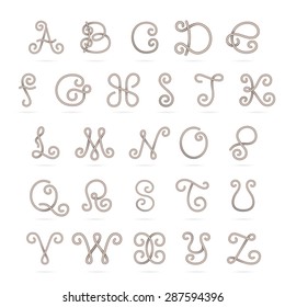English alphabet letters with an anchor and rope set. Font style, vector design template elements. This letters can be used as trademark or a print on fabric.