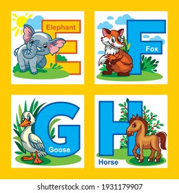 English alphabet. Letters E, F, G, H