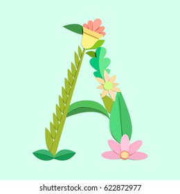 English alphabet letters formed by origami leaves. Font style, vector design template elements for your application or corporate identity.