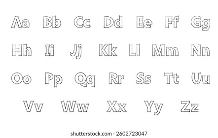 English alphabet letters. Hand drawn Alphabetical font. Vector line realistic illustration