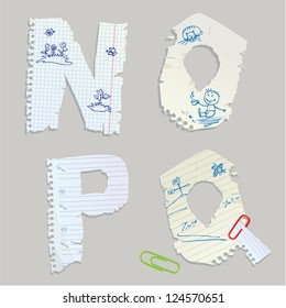 English alphabet - letters are made of old paper - letters N, O, P, Q
