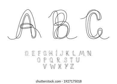 Letras De Alfabeto Inglesas. Un conjunto de letras decorativas dibujadas con una línea continua. Ilustración de vectrán aislada en fondo blanco.