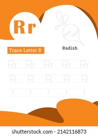 English alphabet letters tracing line printable worksheet with cute pictures for coloring for vocabulary learning. Basic writing practice for preschool and kindergarten kids students and teachers