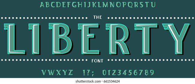 English alphabet. Liberty. ABC. Vector colorful stylized font. The futuristic design of the font. black and turquoise colored text on a dark green background, board. Education. 3D, stock vector
