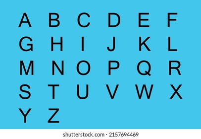 English alphabet, light blue background, vector illustration.