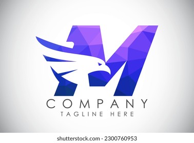 English alphabet M with Eagle head negative space symbol. Creative Eagle head vector design template